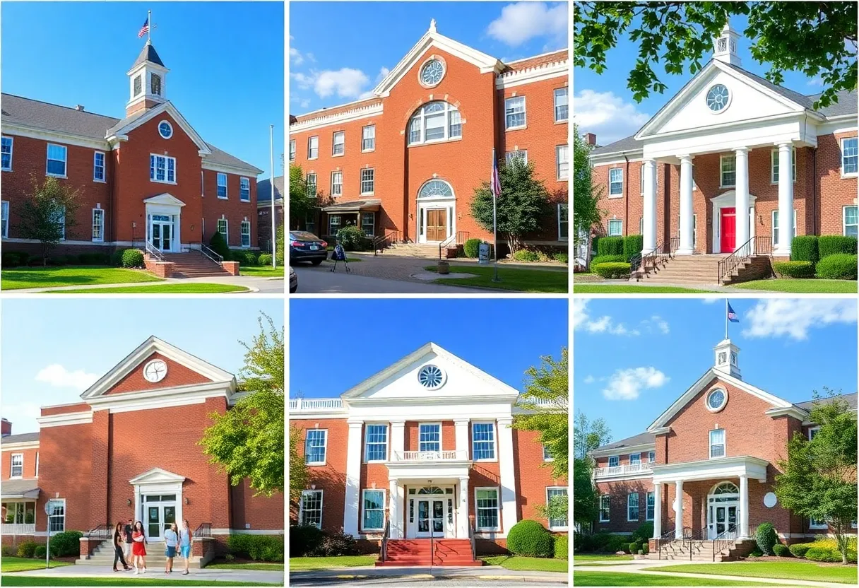 Various school buildings in Rhode Island during summer