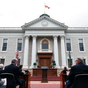 Lawmakers discussing at the Rhode Island State House regarding salary proposals