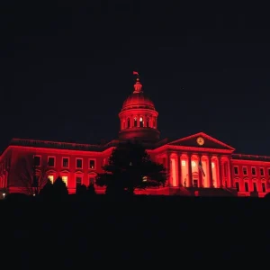 State House in Rhode Island lit up in red for National Nurses Week