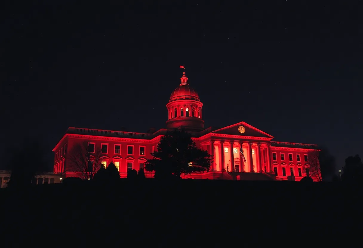 State House in Rhode Island lit up in red for National Nurses Week