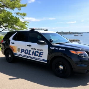 Rhode Island State Police vehicle at a scenic location