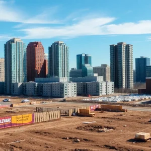 Urban landscape in Rhode Island showing housing development contrast