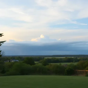 Landscape view of Rhode Island during mild weather with clouds approaching