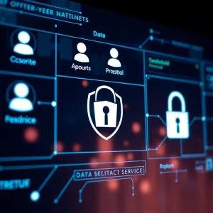Digital interface illustrating social services technology and cybersecurity.
