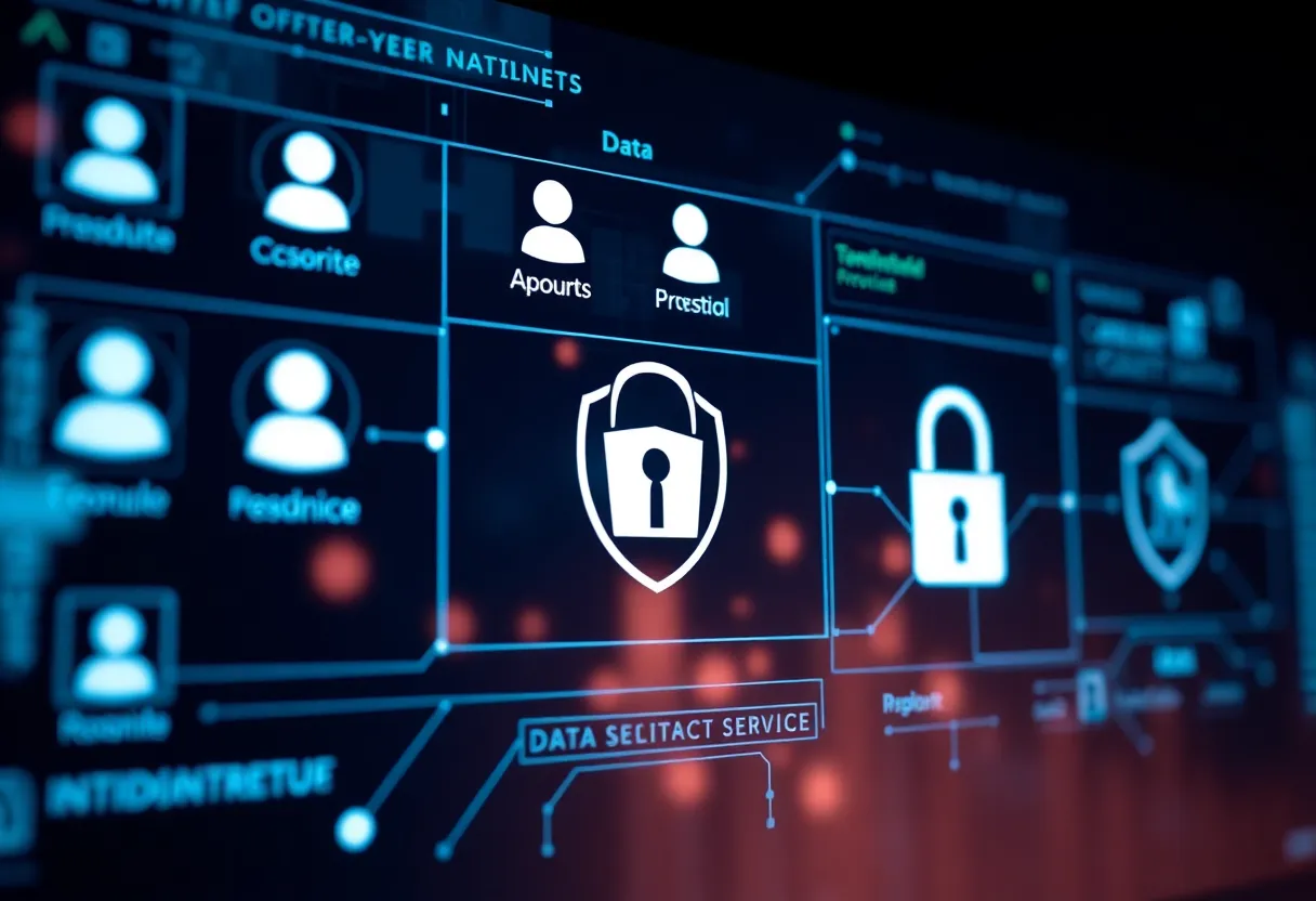 Digital interface illustrating social services technology and cybersecurity.