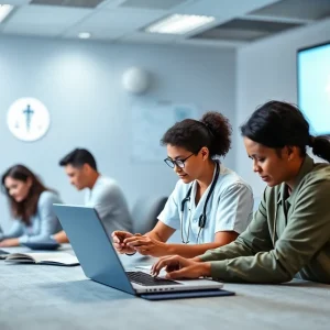 Students engaging in online RN to BSN nursing studies