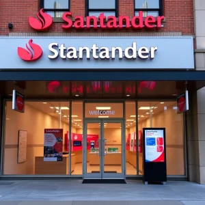 Exterior view of a Santander Bank branch in Providence with a 'Closed' sign.