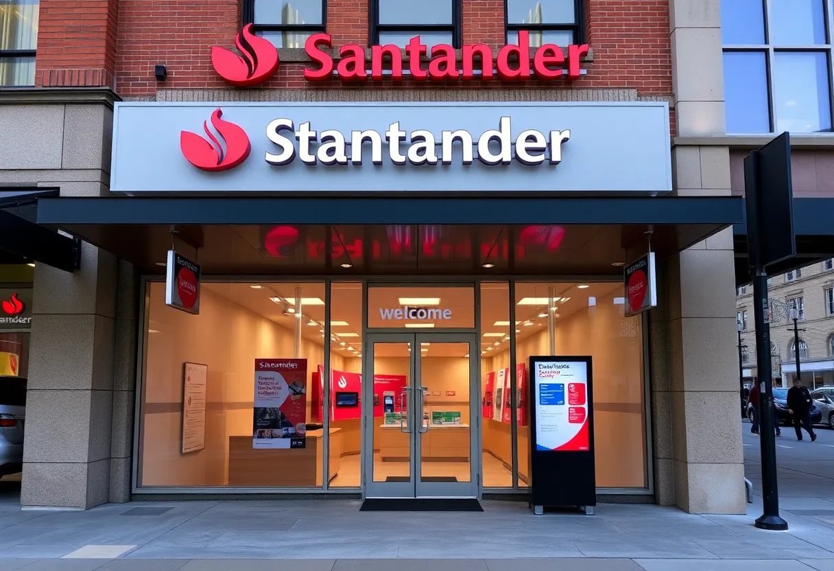Exterior view of a Santander Bank branch in Providence with a 'Closed' sign.