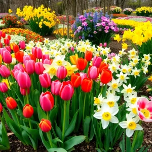 Colorful spring flowers blooming in Rhode Island