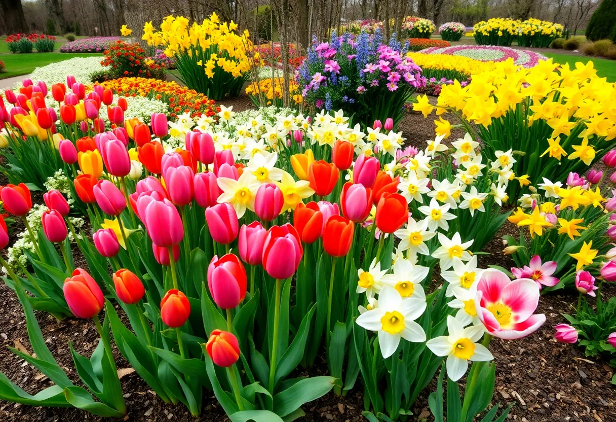 Colorful spring flowers blooming in Rhode Island