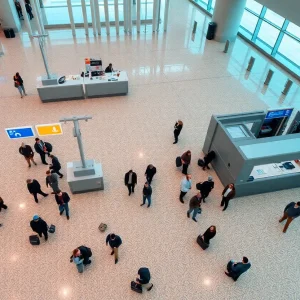 Passengers at TF Green International Airport undergoing security screening