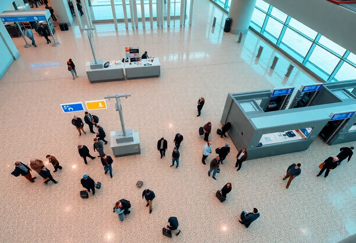 Passengers at TF Green International Airport undergoing security screening
