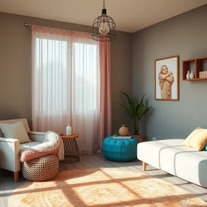 Comfortable therapy room designed for mental health support