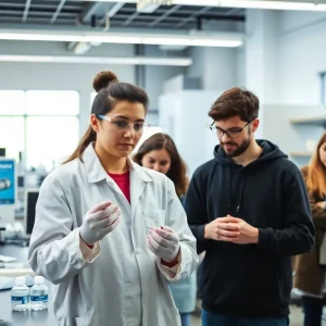 Students in a modern biomedical research lab