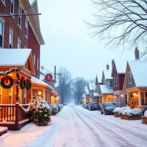 Snowy Christmas scene in Warwick, Rhode Island