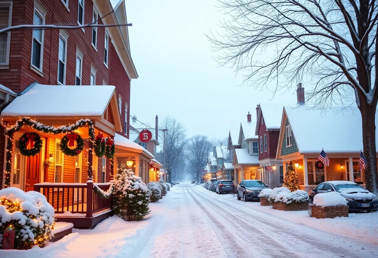 Snowy Christmas scene in Warwick, Rhode Island
