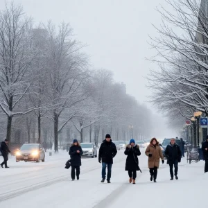 Snowy street scene in Providence during winter storm