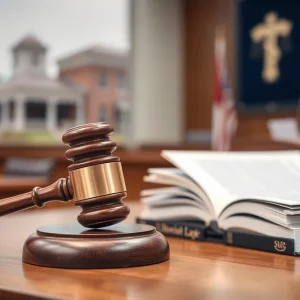 Courtroom scene representing legal dispute on public records