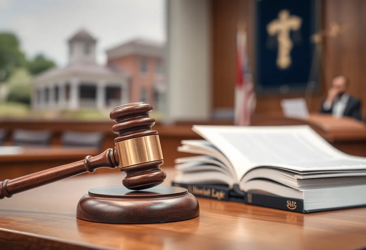 Courtroom scene representing legal dispute on public records