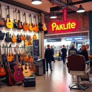 New tenants at Airport Plaza featuring a guitar shop and barber shop.
