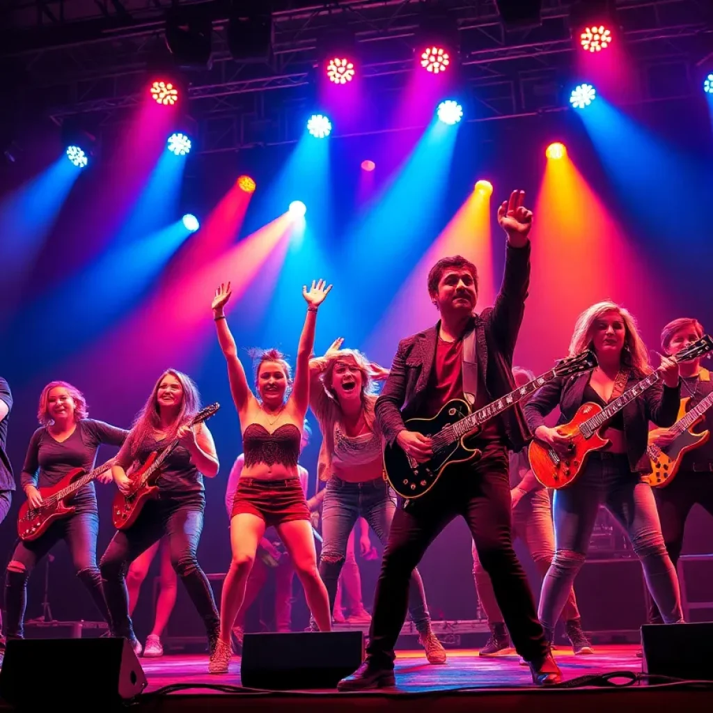 Actors performing in the rock opera American Idiot on stage