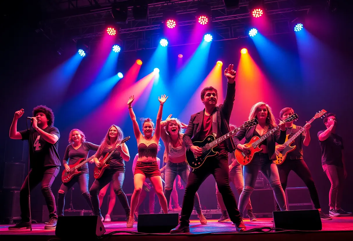 Actors performing in the rock opera American Idiot on stage