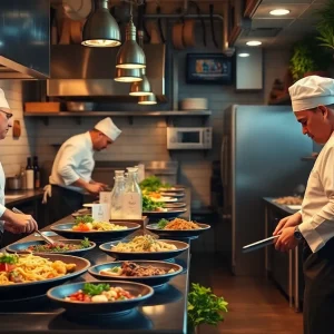 Innovative dishes being prepared in a modern restaurant kitchen