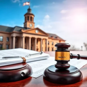 Courtroom scene symbolizing public records lawsuit against Brown University