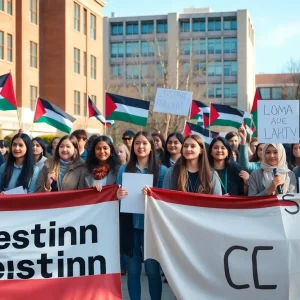 Students protesting at Brown University for Palestinian rights
