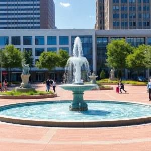 Revitalized Cathedral Square featuring a fountain and people