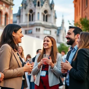 Real estate professionals networking at an event