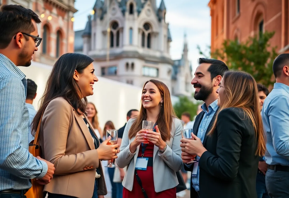 Real estate professionals networking at an event