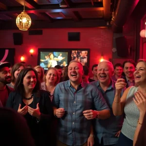 A bustling comedy club in Rhode Island featuring a lively audience.
