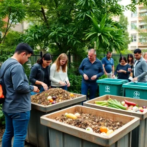 People participating in a community composting project in Rhode Island