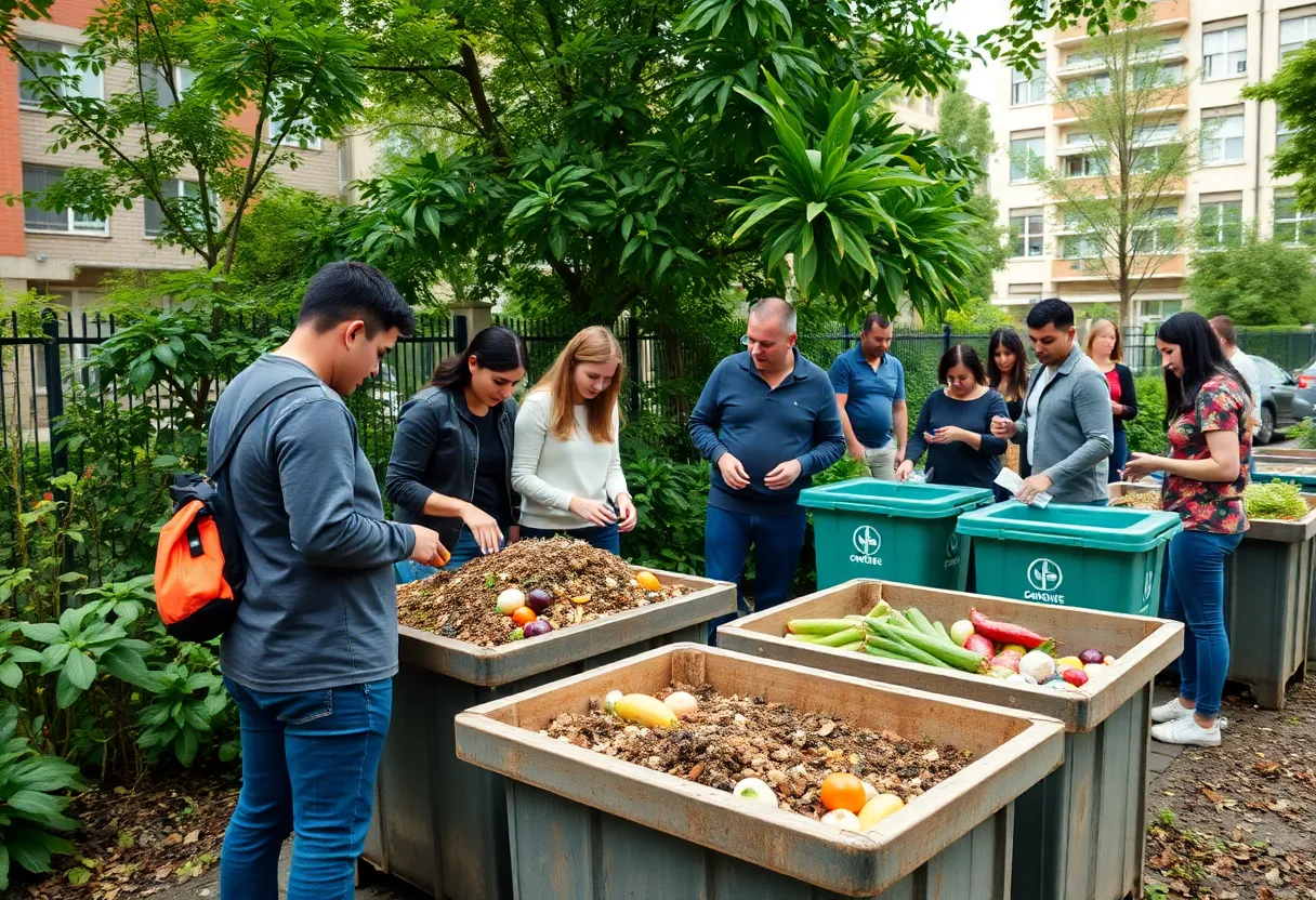 People participating in a community composting project in Rhode Island