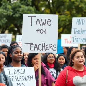 Community members rallying in support of educators facing dismissal.