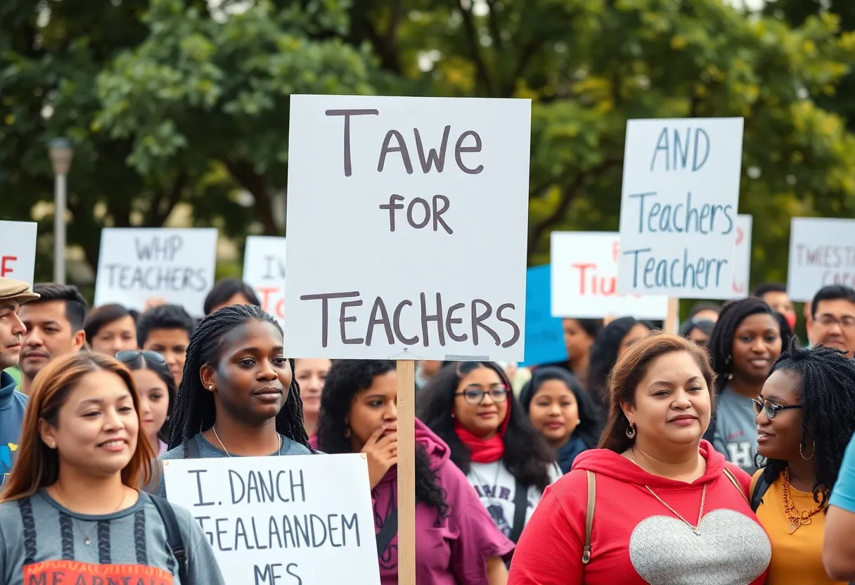 Community members rallying in support of educators facing dismissal.
