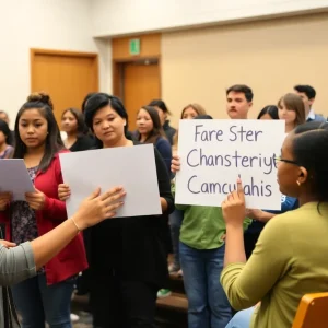 Parents and community members advocate for Excel Academy during a city council meeting.