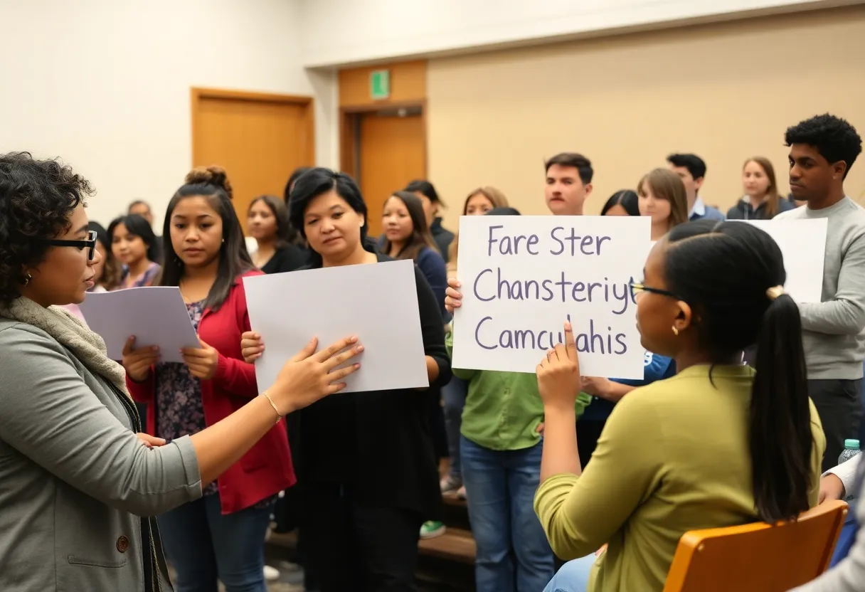 Parents and community members advocate for Excel Academy during a city council meeting.