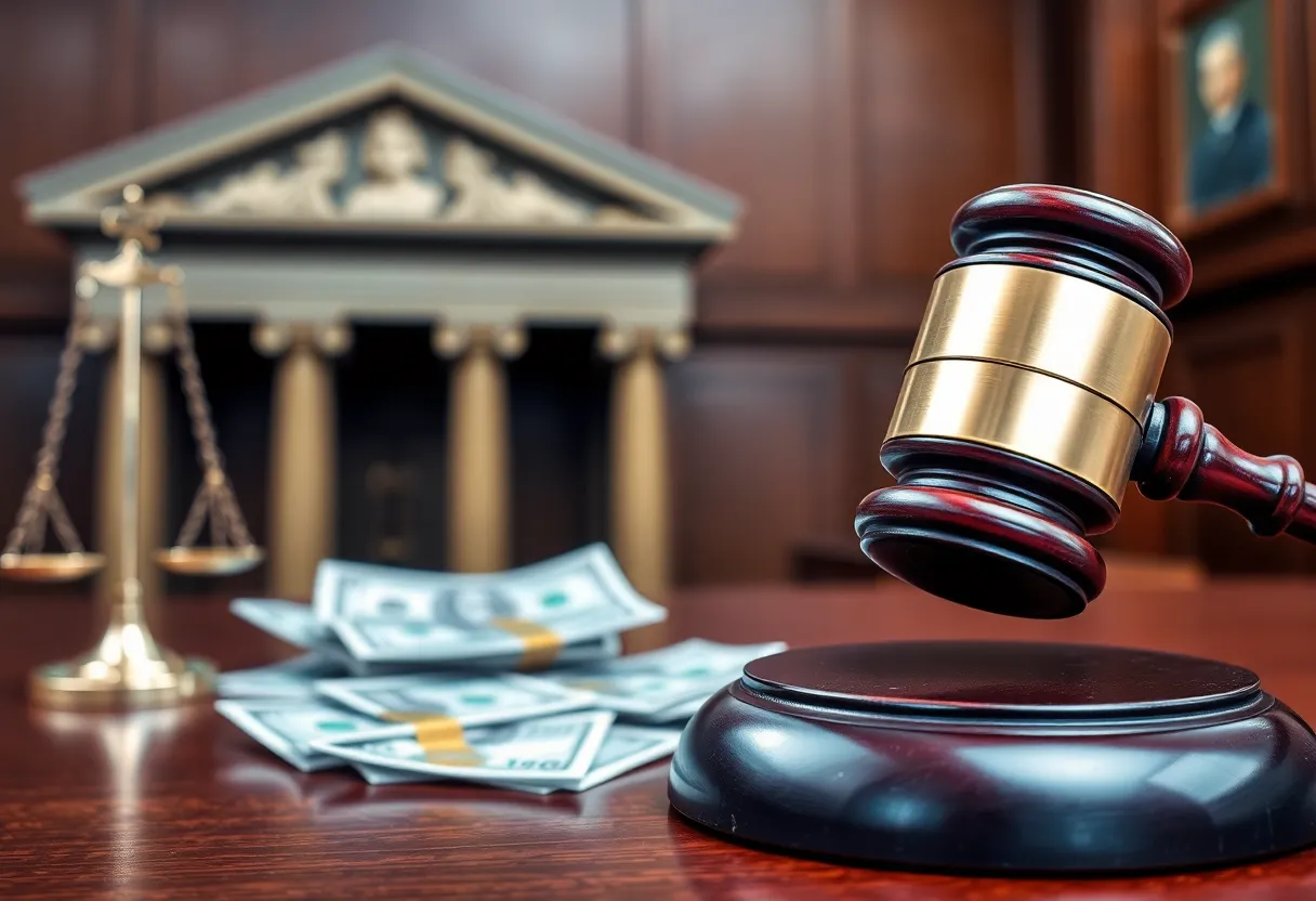 A judge presiding over a courtroom, symbolizing justice and consumer rights in financial matters.