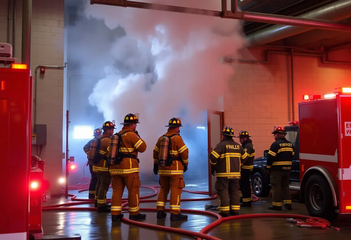 Firefighters responding to a fire at a mill complex in Cranston