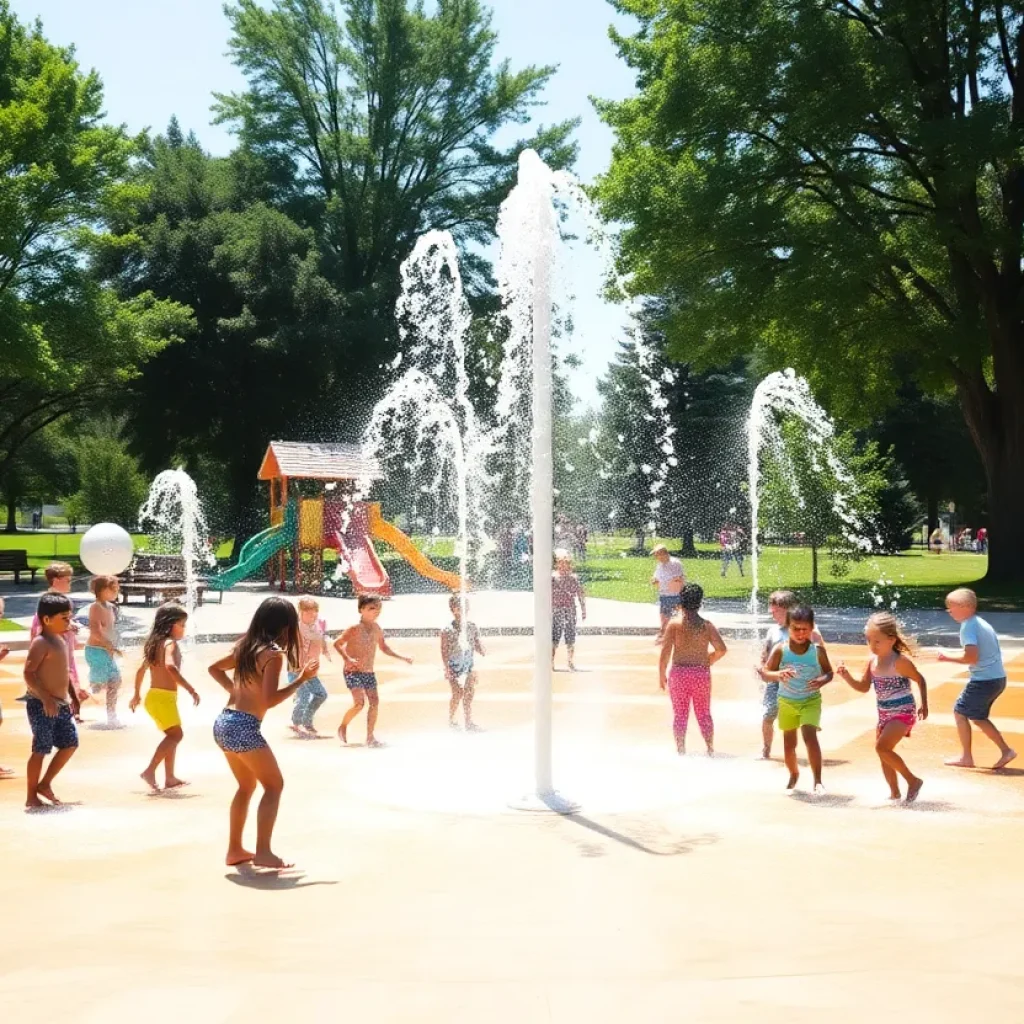Children enjoying the Cranston splash pad