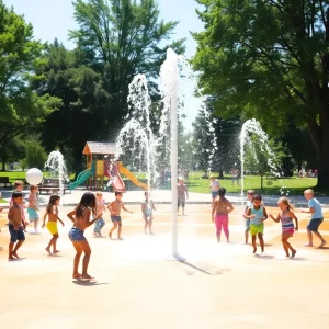Children enjoying the Cranston splash pad