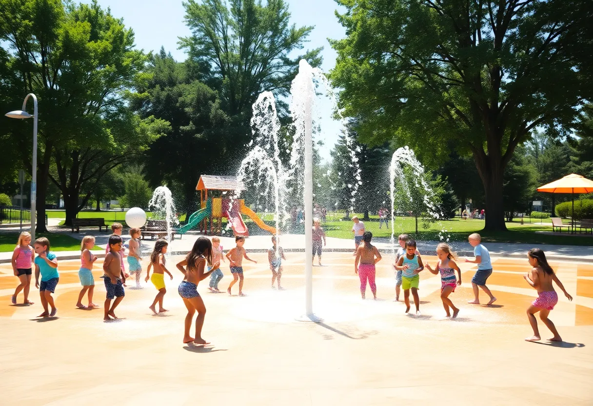 Children enjoying the Cranston splash pad