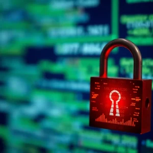 Visual representation of cybersecurity threats with digital elements.