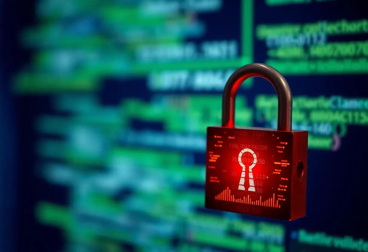 Visual representation of cybersecurity threats with digital elements.