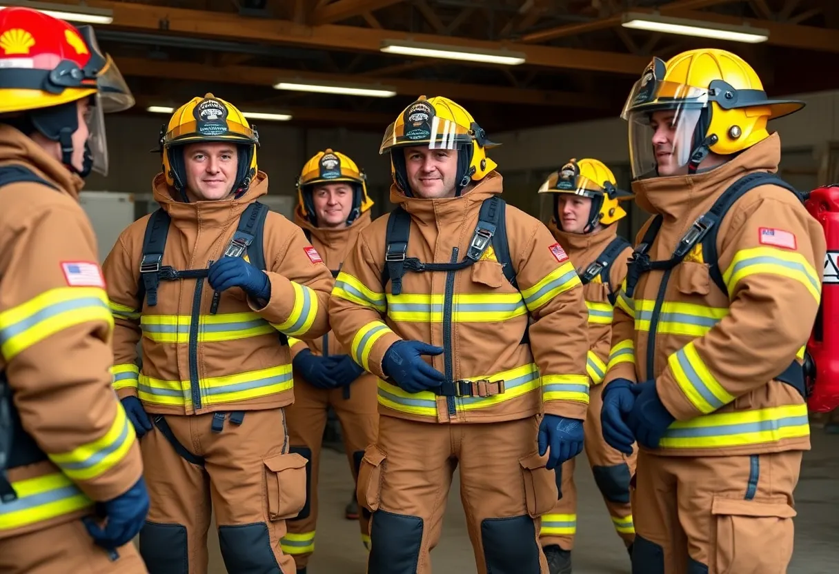 Firefighters training in non-PFAS turnout gear