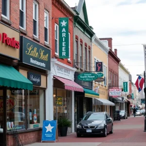 Small business district in East Providence with various shops.