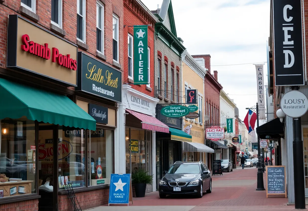 Small business district in East Providence with various shops.