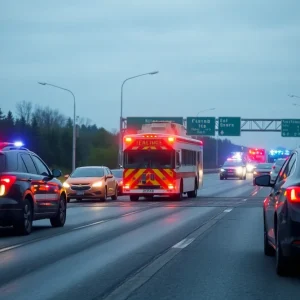 Emergency responders at the scene of a highway accident, highlighting road safety issues.